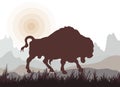 Isolated silhouette of a bison. sun. Royalty Free Stock Photo